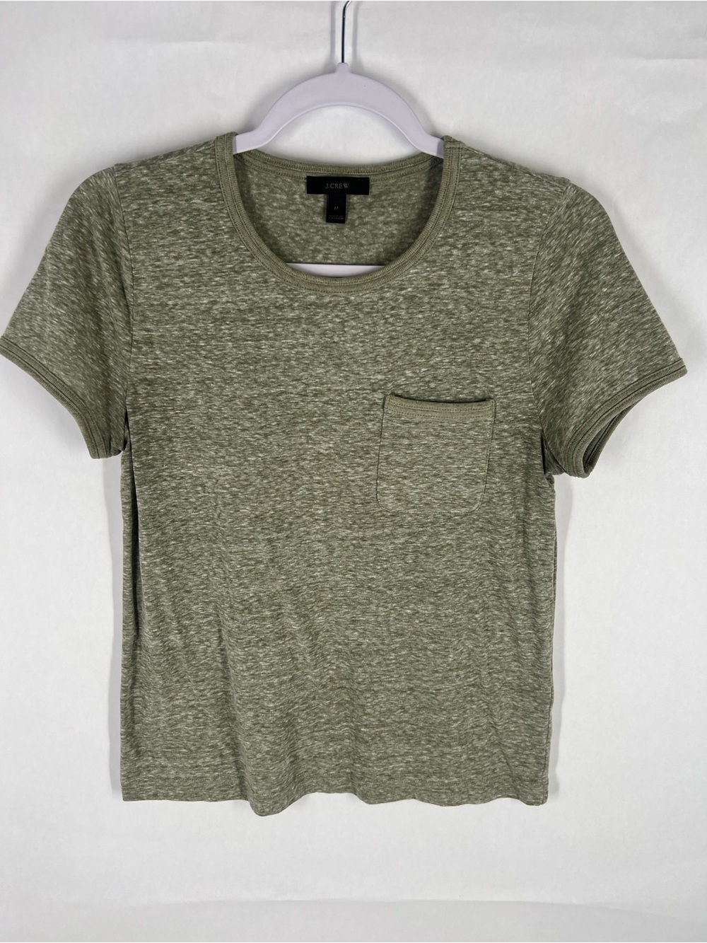 J.Crew Marled Pocket Tee Size M Green Cotton Blend Casual Basic